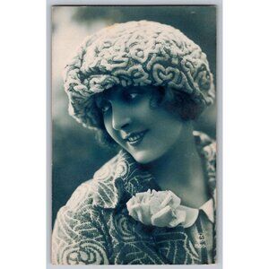Vintage French Postcard Woman In Hat & Floral Attire #1617